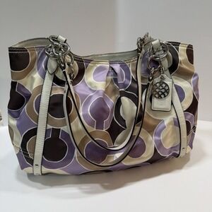 Coach Alexandra Outline Opt Art Satchel Tote Bag Lavender Purple Tan‎